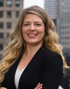 female attorney on new york rooftop headshot