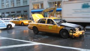 taxi car with front end accident